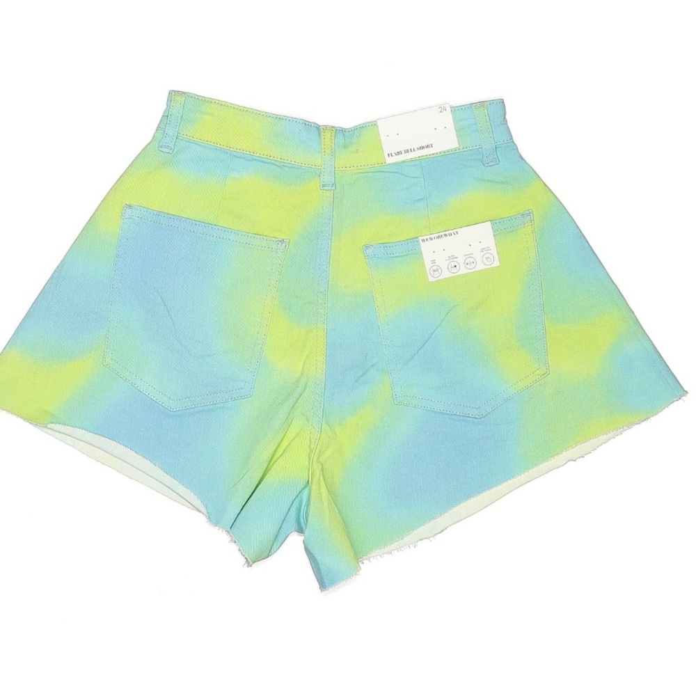 WeWoreWhat Tie Dye High Rise A-Line Denim Shorts Blue Green Festival Size 24 NWT - Picture 4 of 7